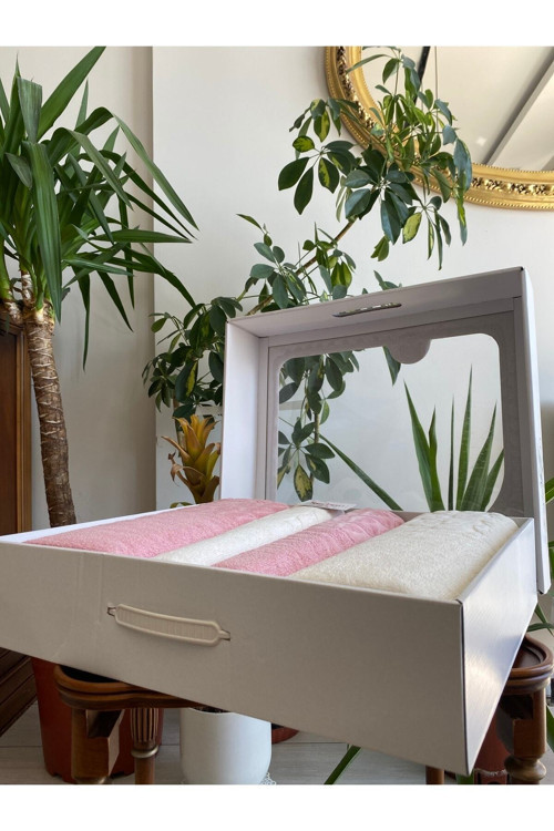 Hamam Takımı Pembe-Krem Banyo Havlusu