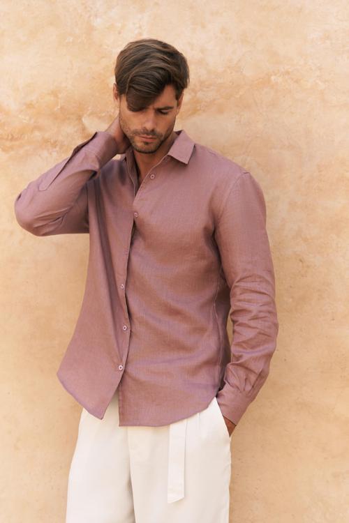Ottavia Açık Bordo Keten Oversize Erkek Gömlek