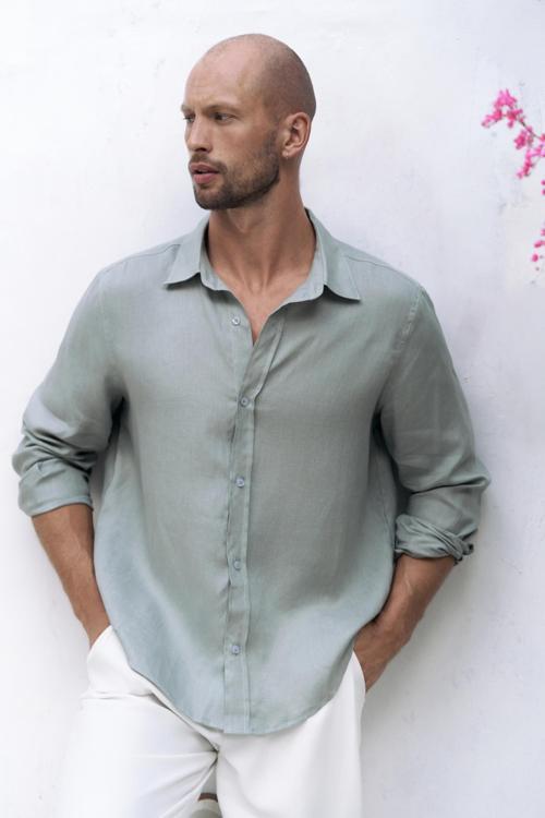 Bice Mint Keten Oversize Erkek Gömlek