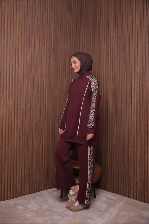 Kadın Tesettür Eşofman Takımı 2’Li – Leopar Detaylı