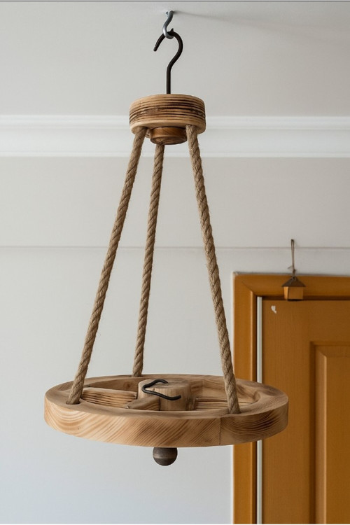 Otantik Ahşap Halatlı Teker Avize 40 Cm