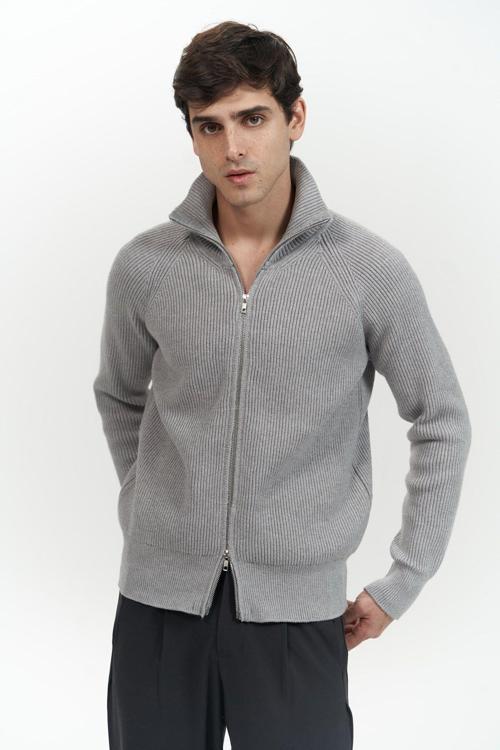 Brock Tam Fermuarlı Gri Erkek Triko Kazak