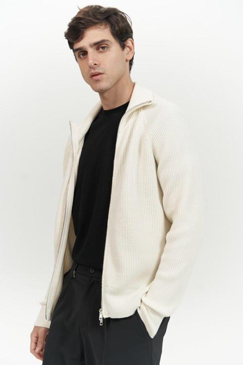 Brock Tam Fermuarlı Ekru Erkek Triko Kazak