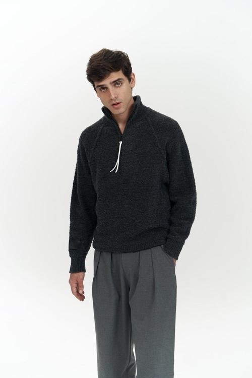 Zane Fermuar Detay Antrasit Erkek Triko Kazak