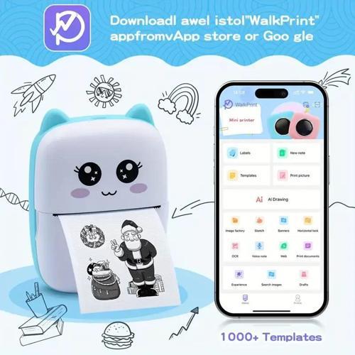 Taşınabilir Yazıcı, Mini Cep Kablosuz Termal Yazıcı Android iOS Akıllı Telefonlar için Uygun, BT Mür