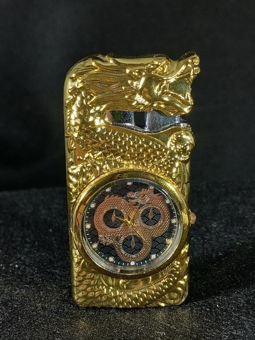 Ejderha Detaylı Işıklı Lüks Gazlı Saatli Çakmak