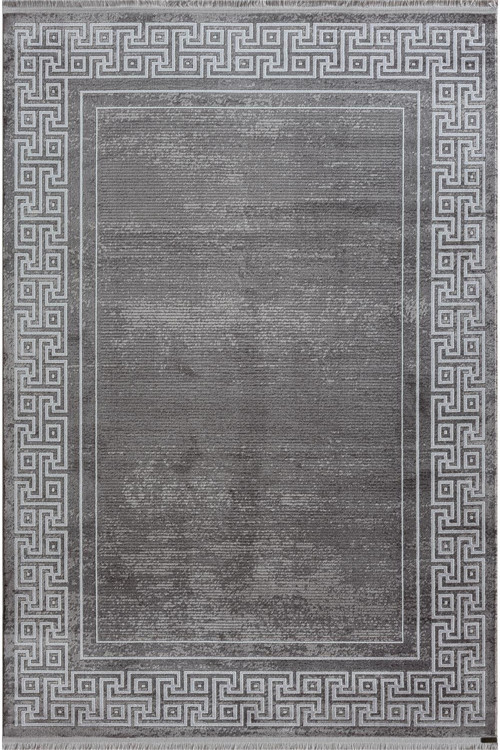 Decoraev Telve Antrasit Bambu Tarz Modern Yumuşak Akrilik Dokuma Çerçeveli Desen Salon Oturma Odası Halısı