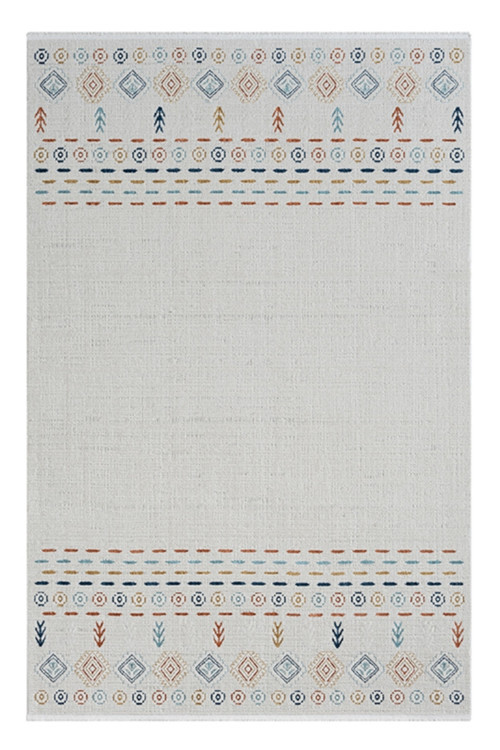 Happy Krem Renk Etnik Desen Halı Modern Antialerjik Halı Salon Mutfak Halısı 160*230