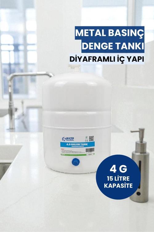 4 Galon (15 Litre) Metal Basınç Denge Tankı – Tüm Su Arıtma Cihazlarıyla Uyumlu (Üreticiden)