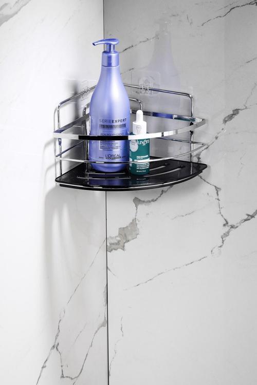 Yapışkanlı Ömür Boyu Paslanmaz Kristal Ayarlanabilir Raf Banyo Düzenleyici Şampuanlık LK-01 KS