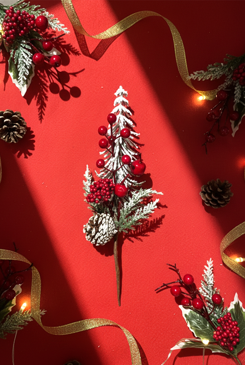 New Year Karlı Kozalak Kokina Çiçeği 30cm