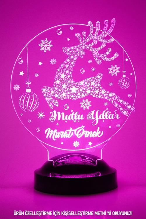 Zıplayan Geyik Mutlu Yıllar Yeni Yıl Kişiye Özel Konsept Hediye 3 Boyutlu Led Lamba