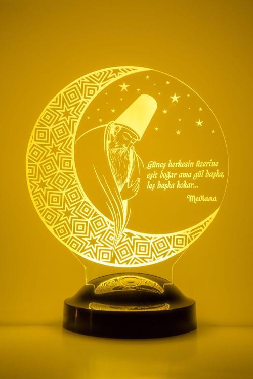 Mevlana Kişiye Özel Dini Tasavvuf Konsept Hediye 3 Boyutlu Led Lamba