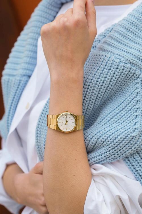 FL21495A-B Quartz Çelik Altın Rengi Beyaz Kadran 32 mm Kadın Kol Saati