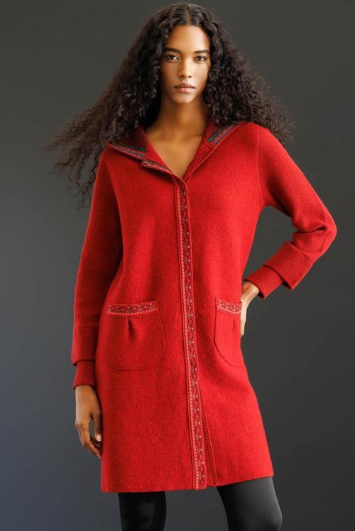 Kapüşonlu Önü Keçe Kadın Yün Kaban 25019