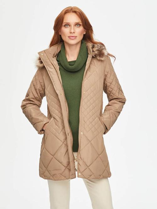 Kürk Kapüşonlu Kapitone Kadın Kaban B00041