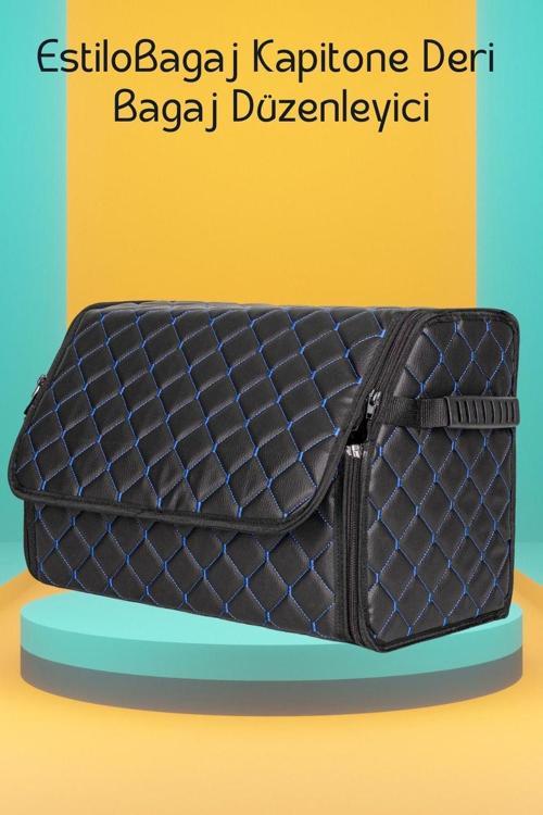 Estilobagaj Kapitone Deri Oto Bagaj Düzenleyici Siyah Mavi