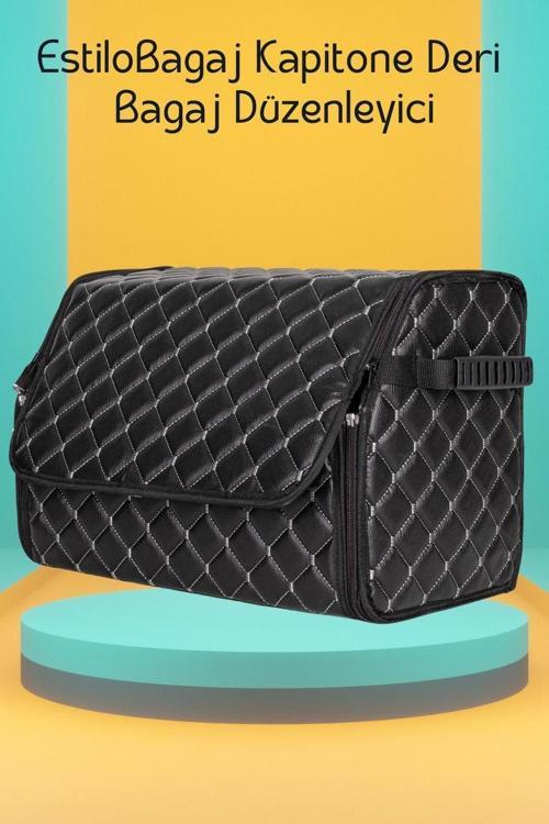 Estilobagaj Kapitone Deri Oto Bagaj Düzenleyici Siyah Beyaz