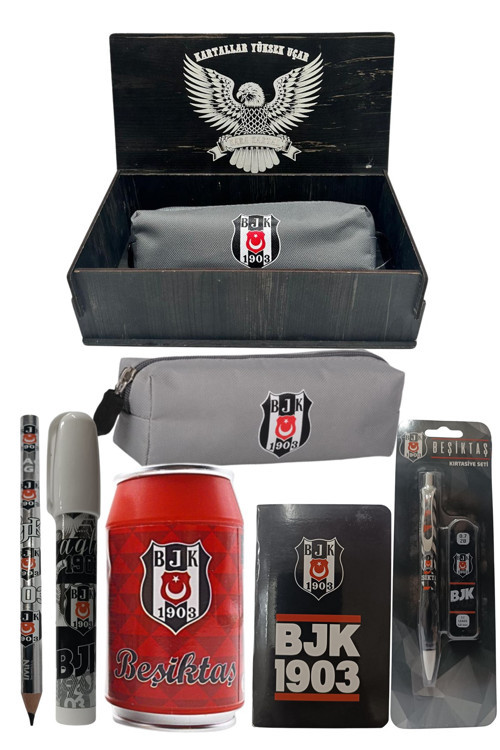 Lisanslı Kırmızı Kutu Kalemtraş Ahşap Kutulu 6Lı Kırtasiye Seti