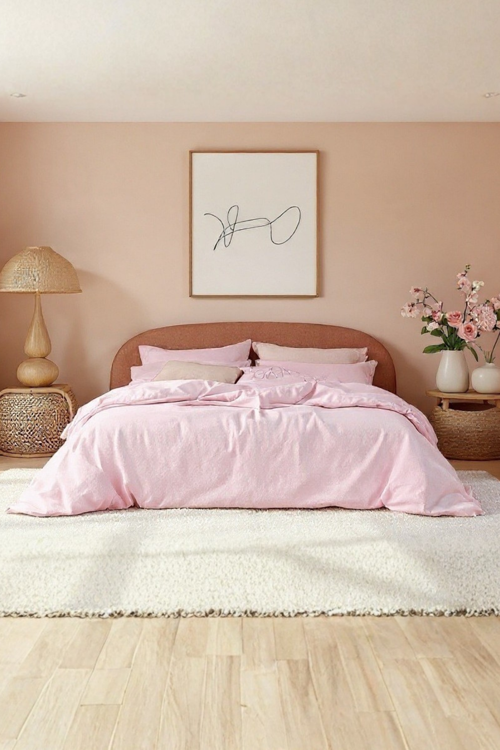 Düz Pudra King Lastikli Çarşaf Düğmeli Ranforce Nevresim Takım %100 Pamuk 2 Adet Yastık Kılıf