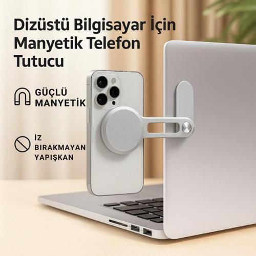 Manyetik Telefon Tutucu | Laptop, Araba Ekranı ve Monitör Uyumlu – Güçlü Mıknatıs, İz Bırakmayan Yapışkan, Katlan
