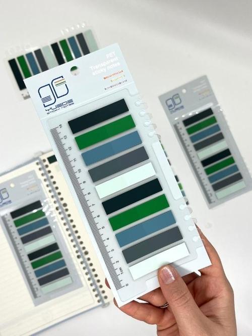 10 Renkli Cetvelli Gri ve Yeşil Tonları İndeks Sticker/İndex/Post-it/Postit/Kitap Ayracı/Not Kağıdı