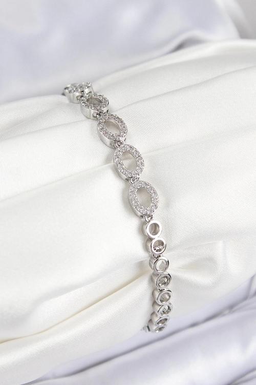 BFS Pirinç Zirkon Taşlı Oval Model Gümüş Renk Kadın Bileklik