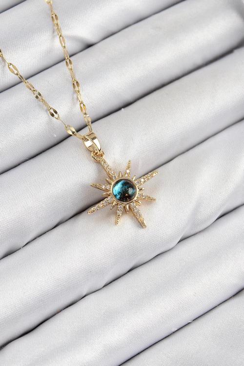 BFS 316L Çelik Zirkon Taşlı Kutup Yıldızı Model Gold Renk Kadın Kolye