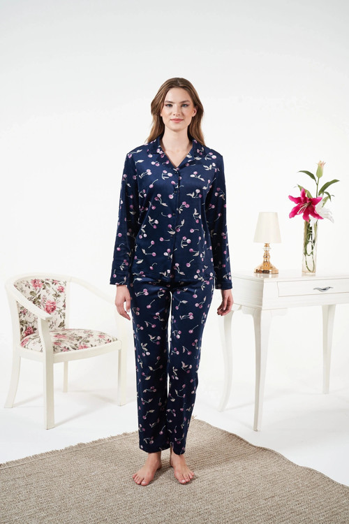 25367 Gömlek Yaka Kadife Pijama Takımı