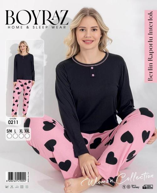 0211 Kadın Raporlu Uzun Kol Pijama Takımı