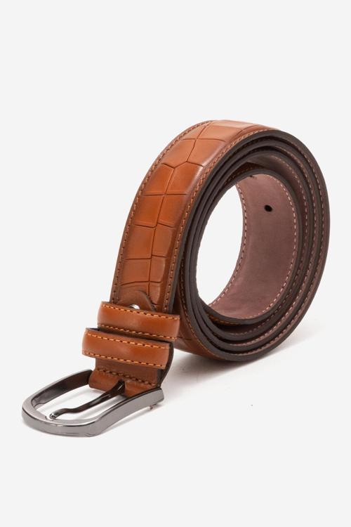 Hakiki Deri 3.5cm Erkek Kroko Klasik Kemer 508 TABA