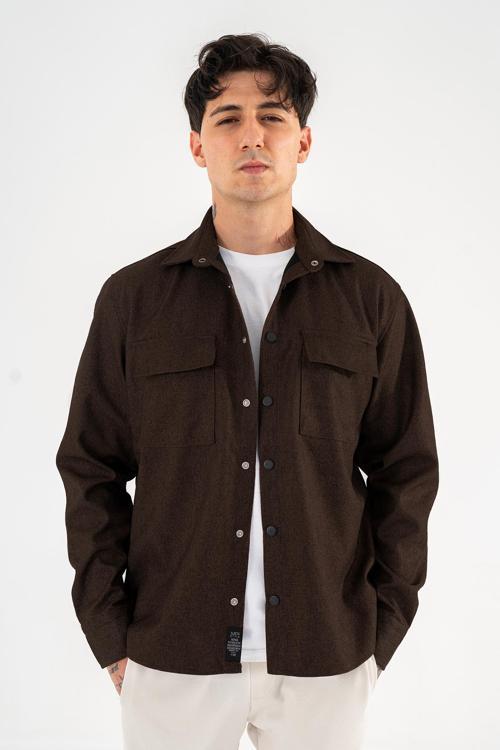 Erkek Gömlek Ceket Kahverengi Regular Fit Çıtçıtlı