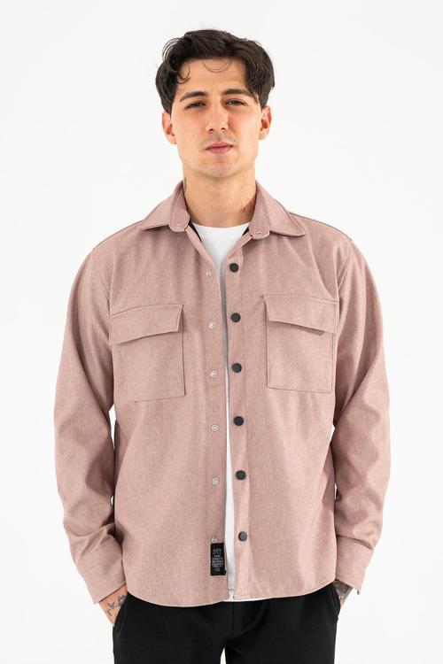 Erkek Gömlek Ceket Vizon Regular Fit Çıtçıtlı