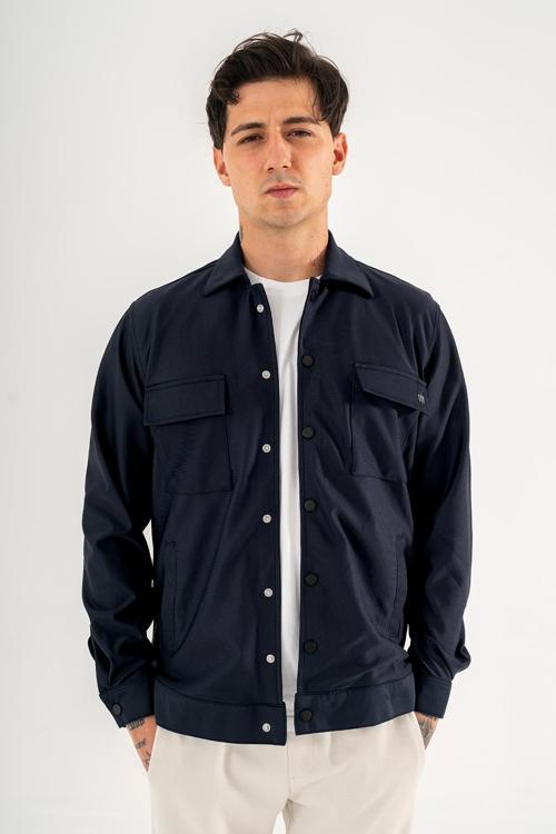 Erkek Gömlek Ceket Lacivert Regular Fit Çıtçıtlı 4 Cepli