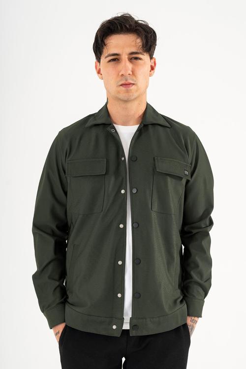 Erkek Gömlek Ceket Haki Regular Fit Çıtçıtlı 4 Cepli