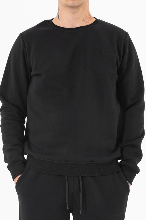 Erkek Basic Sweatshirt Siyah 3 iplik Şardonlu Rahat Kalıp