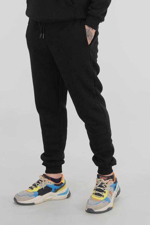 Erkek Jogger Eşofman Altı Rahat Kesim Siyah Ribana Paça 3 İplik Şardonlu