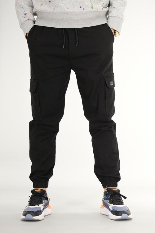 Erkek Jogger Kargo Pantolon Siyah Rahat Kesim Lastikli Paça