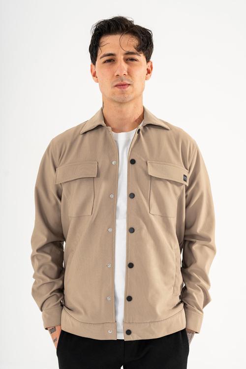 Erkek Gömlek Ceket Camel Regular Fit Çıtçıtlı 4 Cepli