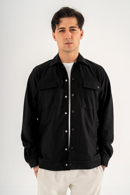 Erkek Gömlek Ceket Siyah Regular Fit Çıtçıtlı 4 Cepli