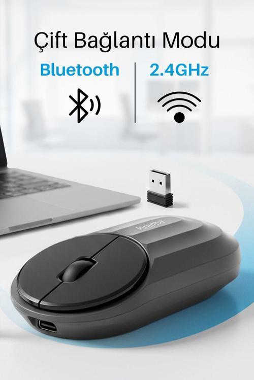 7657 Bluetooth + 2.4 Ghz Şarj Edilebilir Sessiz Tuşlu Kablosuz Mouse