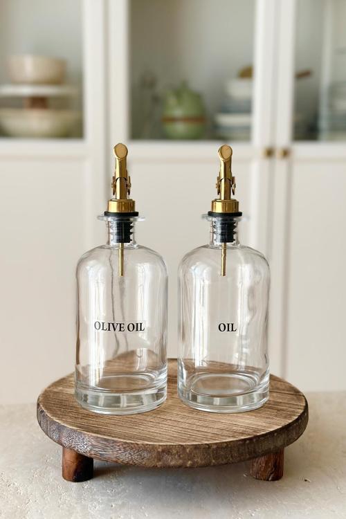 2'Li Gold Başlıklı Kristal Cam Yağdanlık