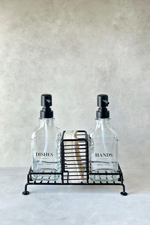 2'Li Siyah Standlı Sabunluk (4 Adet Etiket)