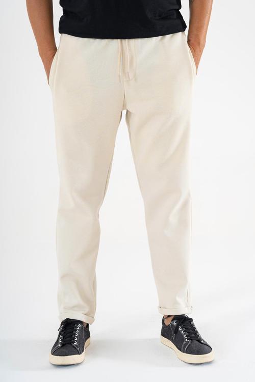  Erkek Jogger Eşofman Altı Krem Duble Paça Rahat Kesim Spor Pantolon