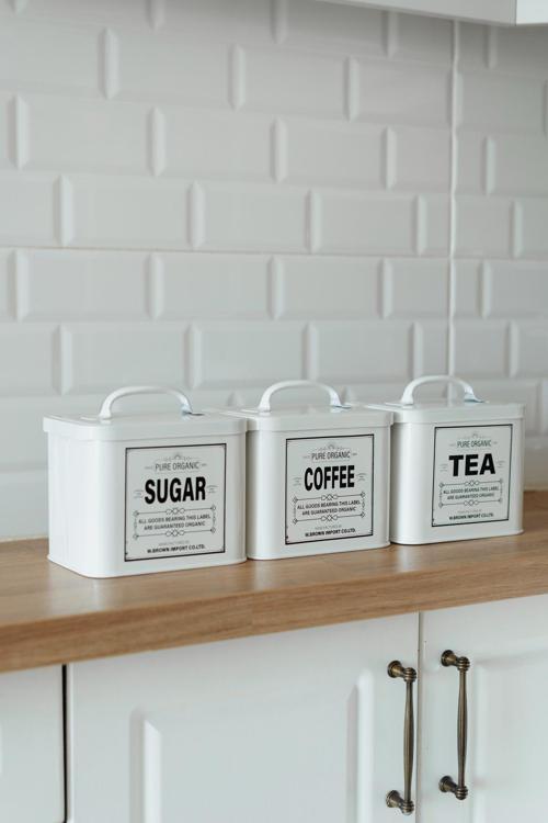 3'Lü Galvaniz Köşeli Model Tea-Sugar-Coffee Kavanoz Seti (Kürekli)