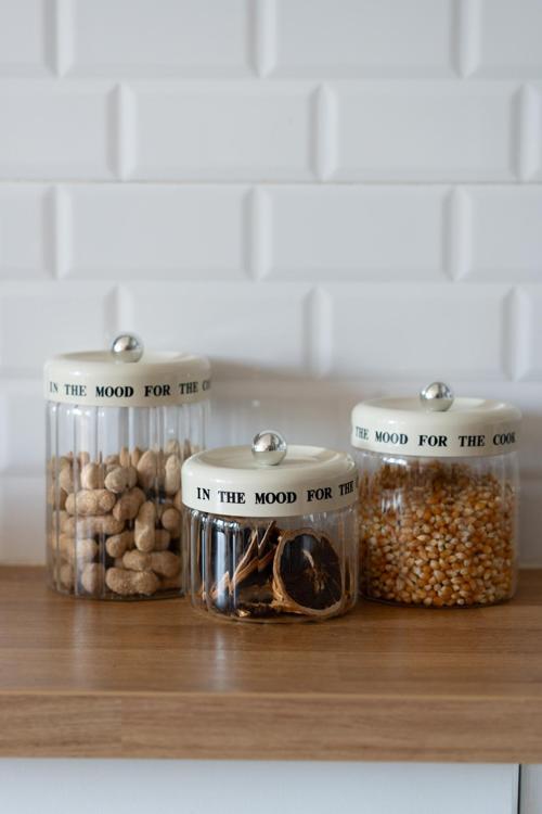 3'Lü Krem Vakum Kapaklı Motto Cam Kavanoz Seti (850Ml+1100Ml+1400Ml)