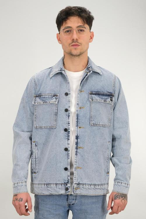 Erkek Kot Ceket Yıkamalı Buz Mavisi Regular Fit Gömlek Yaka