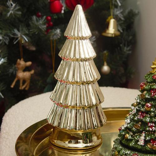 New Year Yılbaşı Christmas Tree Dekoratif Obje Gold 9,8 x 9,8 x 22 cm