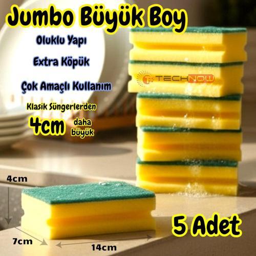 Jumbo Büyük Boy Vip Kaliteli 14 x 7 cm Oluklu Bulaşık Süngeri 5 Adet