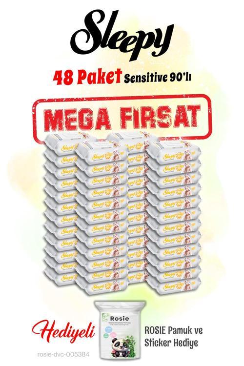 90'lı Sensitive Islak Bebek Havlusu Mega 48 paket ve Rosie hediye